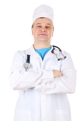 Poster - Medical doctor with stethoscope isolated on white