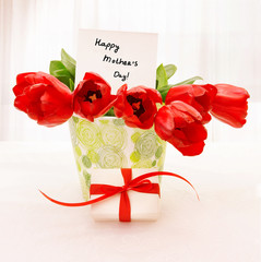 Sticker - Red tulips with white giftbox