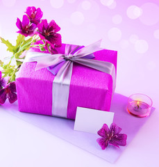 Sticker - Gift box with pink flowers