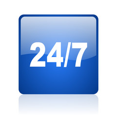 Poster - 24/7 blue square glossy web icon on white background