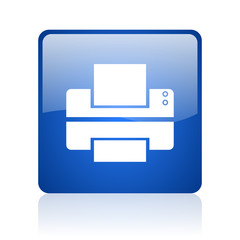 Poster - printer blue square glossy web icon on white background