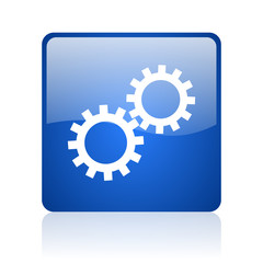 Poster - gears blue square glossy web icon on white background