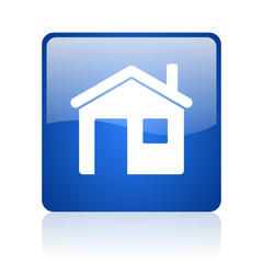 Poster - home blue square glossy web icon on white background