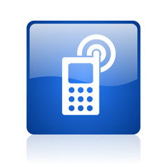 Poster - cellphone blue square glossy web icon on white background
