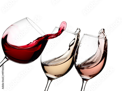 Fototapeta na wymiar Red, rose and white wine plash