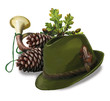 Hunting hat, cone, pipe and oak leaves