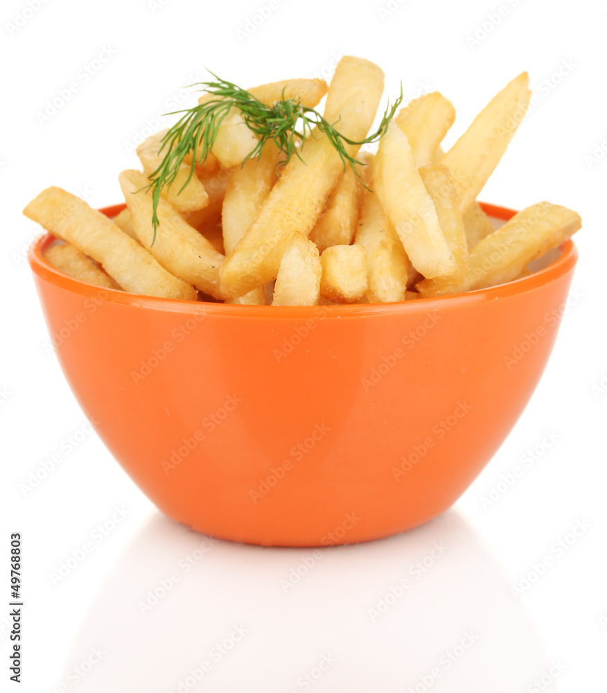 French fries in bowl isolated on white