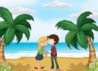 Wall Mural - Lovers at the beach