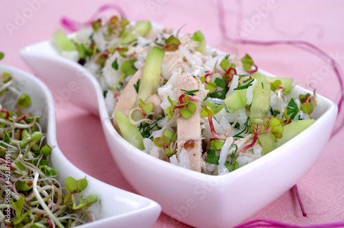 Spring Salad With Sprouts Rice Chicken Cucumber Buy This