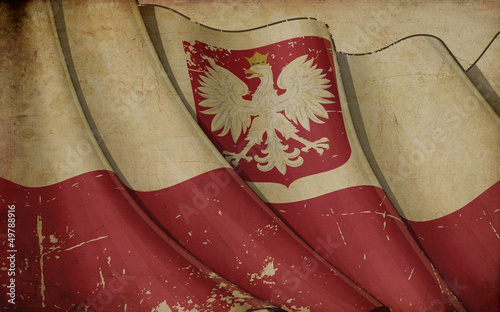 Naklejka samoprzylepna Flaga Polski (z insygniami orła) stary papier