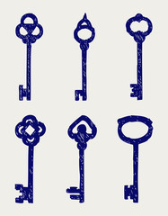 Wall Mural - Antique keys collection. Doodle style