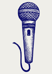 Poster - Sketch microphone. Doodle style