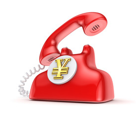 Sticker - Retro telephone with yen symbol.