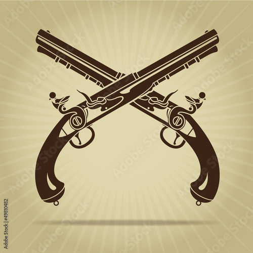Board z aluminiowym obramowaniem Vintage skrzyżowane pistolety flintlock sylwetka