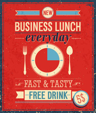 Vintage Bussiness Lunch Poster. Vector Illustration.