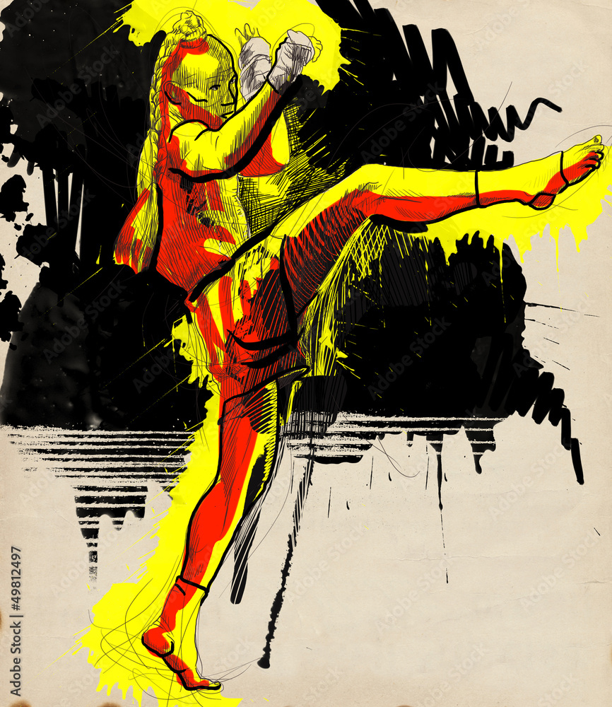 Muay Thai (combat martial art from Thailand) - hand drawing Stock  Illustration | Adobe Stock, image size:866x1000