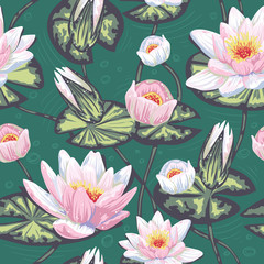 Floral seamless pattern with water lily