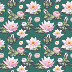 Floral seamless pattern with water lily