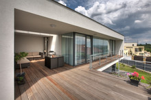 Timber Pool Deck On Modern Home Terrace