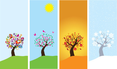 Sticker - vector banners with season trees