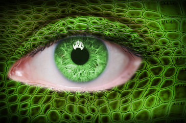 Green eye with lizard pattern