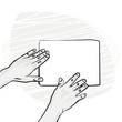 pusta kartka papieru ręce z jednej strony ilustracja monochrom