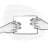 pusta kartka papieru ręce z dwóch stron ilustracja monochrom