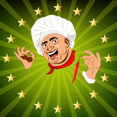 Funny Chef and fresh creative food for Gourmet. Vector