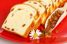 Macro Of Sweet Loaf Slices With Raisins