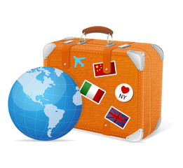 illustration of traveling element baggage and globe