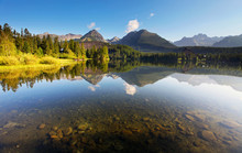 Nature mountain scene with beautiful lake in Slovakia Tatra - St