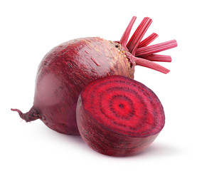 Fototapete - Isolated beet. Whole red beetroot and a half isolated on white background