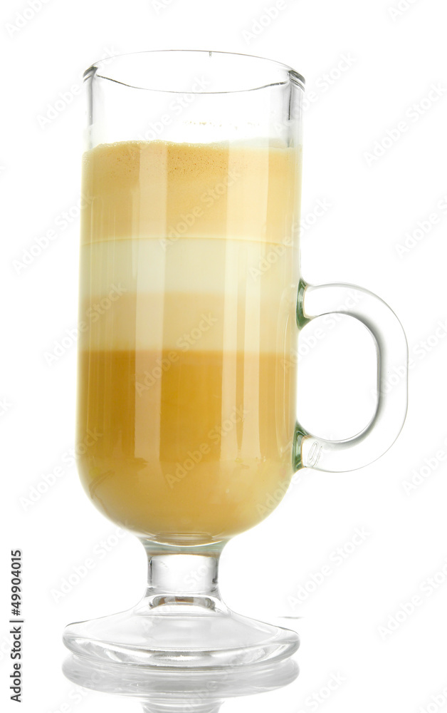 Fragrant coffee latte in glass cup isolated on white