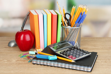 Sticker - School supplies on wooden table