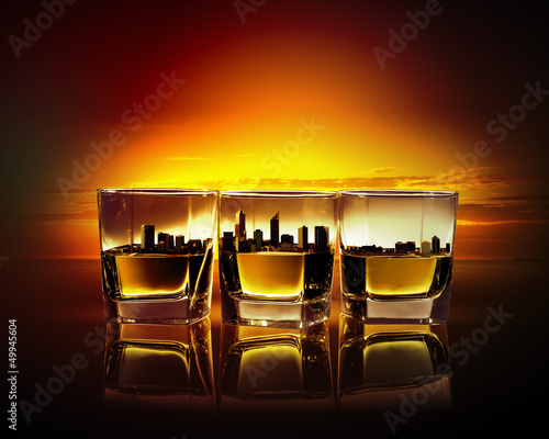 Naklejka - mata magnetyczna na lodówkę Three glasses of whiskey