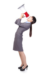 Canvas Print - asian businesswoman using bullhorn