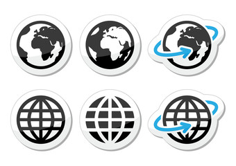 globe earth vector icons set with reflection
