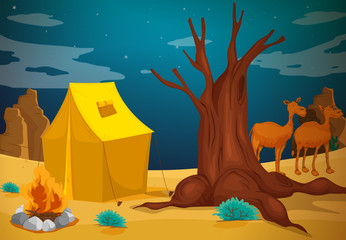 Poster - A tent with a camp fire