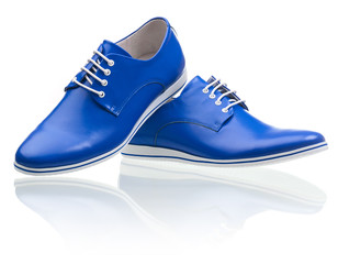 Blue male shoes over white