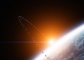 Wall Mural - planet earth with asteroid belt