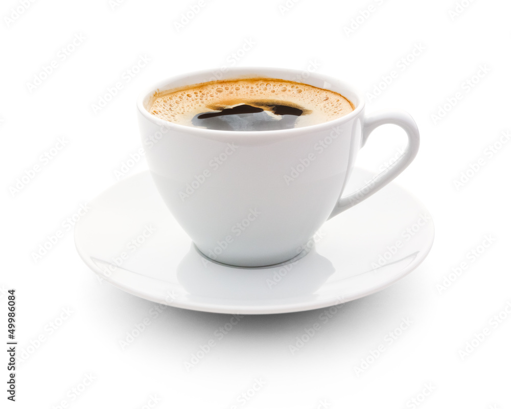 cup of coffee on white background - obrazy, fototapety, plakaty 