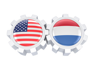 Poster - American and Dutch flags on a gears.