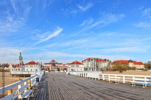 Naklejka nad blat kuchenny View from the pier on architecture of Sopot, Poland