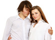 © shefkate - Portrait of happy young couple in white,