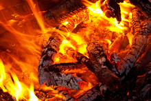 Embers Glowing In Blazing Fire