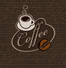 Wall Mural - sign and cup of coffee on a background of handwritten text