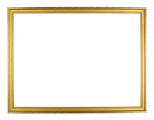 Gold Wood  Picture Frame On White Background