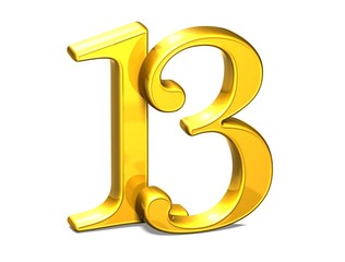 Poster - 3D Gold Thirteen on white background