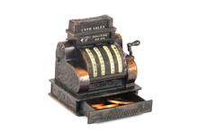 Vintage Brass Miniature Cash Register Isolated On White