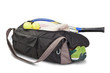 Tennis sports bag. With the racket and tennis ball.